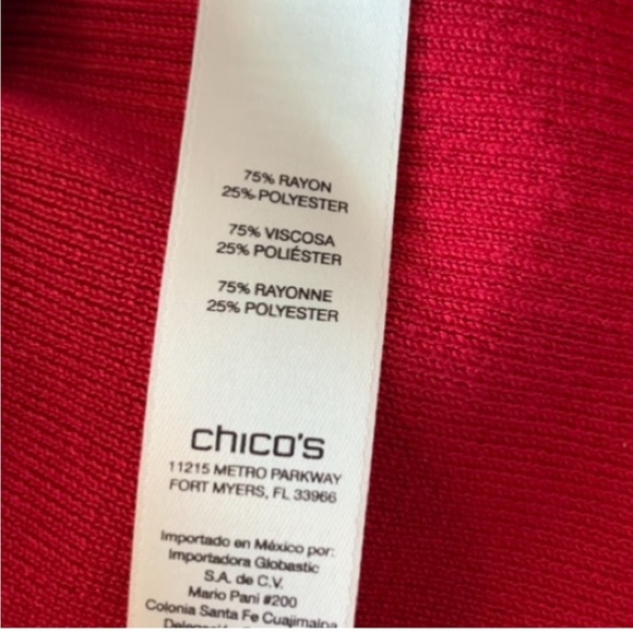 CHICO’S “DARCY” RED TURTLENECK SWEATER “Renaissance” RIBBED SIDES Size 2 - Picture 10 of 10